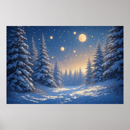 Besneeuwd dennenbos onder een sterrenhemel 🌙 Warm Poster (Voorkant)