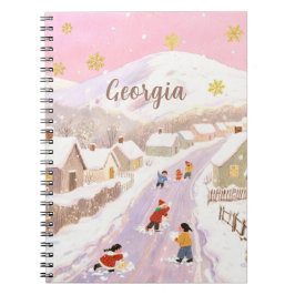 Besneeuwd dorp & Kids Gepersonaliseerd Notitieboek