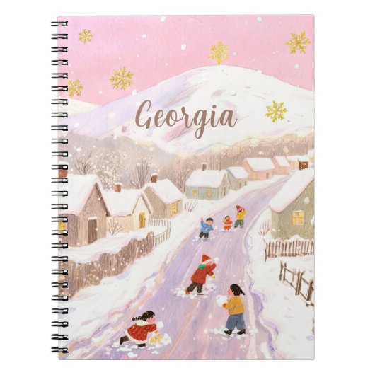Besneeuwd dorp & Kids Gepersonaliseerd Notitieboek (Voorkant)
