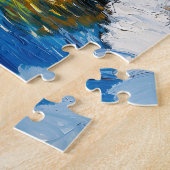 Besneeuwd dorp met stroom en bomen Fantasie Schild Legpuzzel (Zijkant)