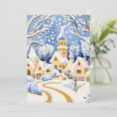Besneeuwd dorpsschemer Kerstkaart (Staand voorkant)