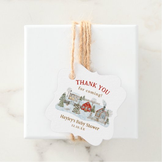 Besneeuwd dorpswintervakantie dank je voor je koms bedankjes labels (In situ)