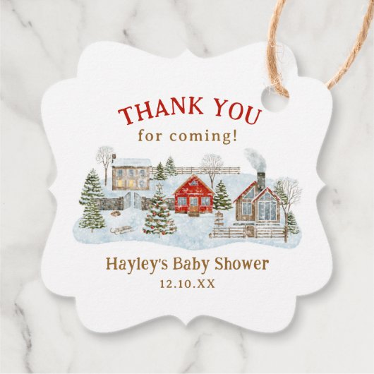 Besneeuwd dorpswintervakantie dank je voor je koms bedankjes labels (Achterkant)
