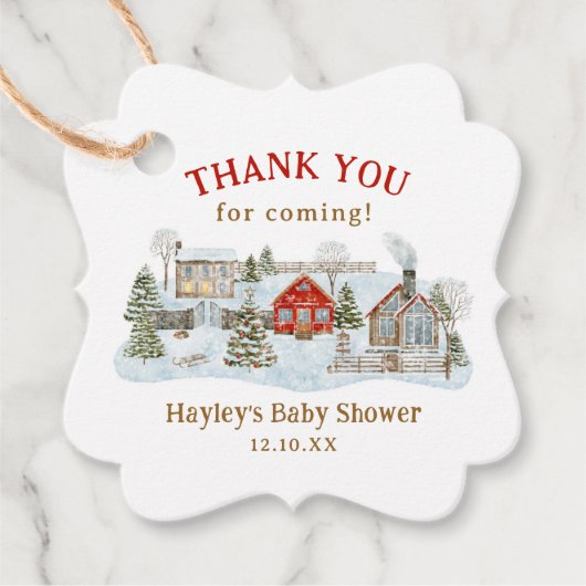 Besneeuwd dorpswintervakantie dank je voor je koms bedankjes labels (Voorkant)