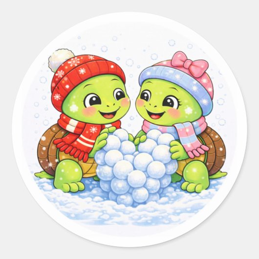 Besneeuwd hart ronde sticker (Voorkant)