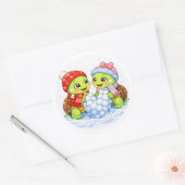 Besneeuwd hart ronde sticker (Envelop)