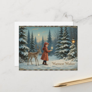 Besneeuwd hertenbos, gezellige vintage kerst briefkaart