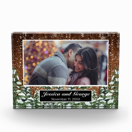 Besneeuwd Hout & Bos Foto Overlay Glas Blok (Voorkant)