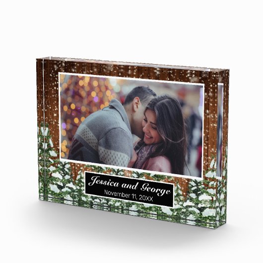 Besneeuwd Hout & Bos Foto Overlay Glas Blok (Rechts)