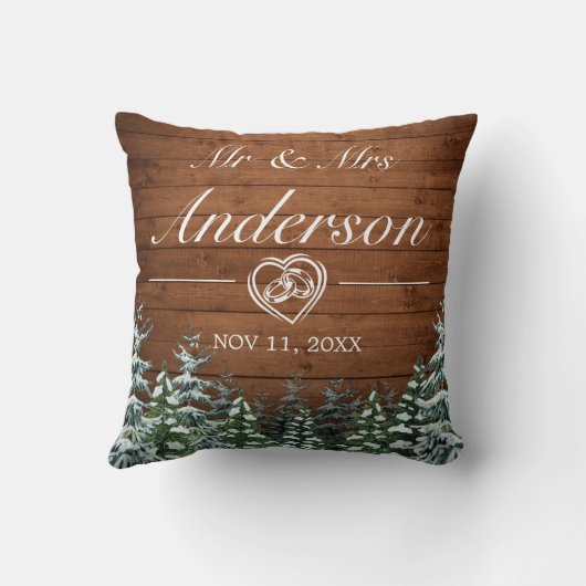 Besneeuwd Hout & Bos Land Bruiloft Kussen (Achterkant)