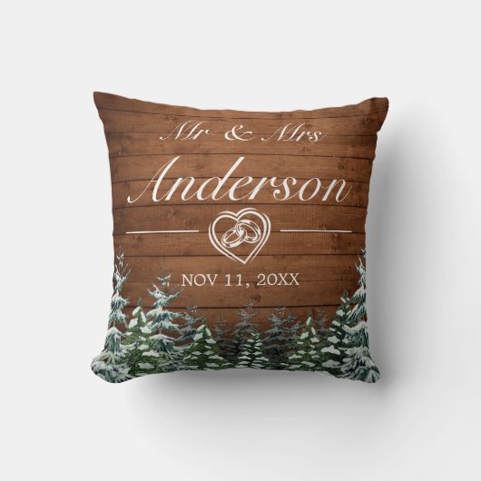Besneeuwd Hout & Bos Land Bruiloft Kussen (Voorkant)
