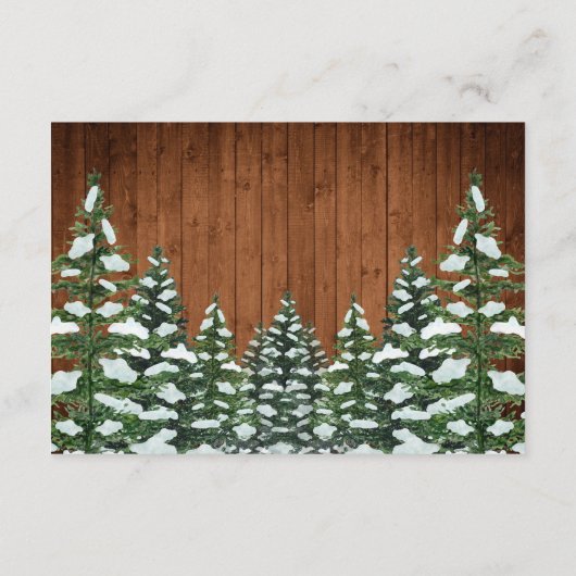 Besneeuwd hout & bos land dennen bruiloft details informatiekaartje (Achterkant)