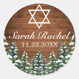 Besneeuwd Hout & Bos Landelijk Pijnboombar Bat Mit Ronde Sticker