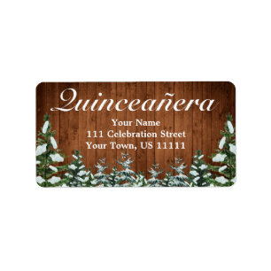 Besneeuwd Hout & Bos Landelijke dennen Quinceañera Etiket