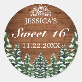 Besneeuwd Hout & Bos Landelijke dennen Tiara Sweet Ronde Sticker