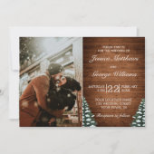 Besneeuwd Hout & Bos Pine Bruiloft Foto Uitnodigin Kaart (Voorkant)