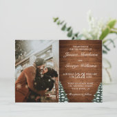 Besneeuwd Hout & Bos Pine Bruiloft Foto Uitnodigin Kaart (Staand voorkant)