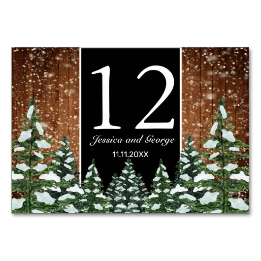 Besneeuwd Hout & Bos Zwart Pine Tafelnummer (Voorkant)