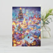 Besneeuwd Kerst dorp budget Kerstmis Feestdagenkaart (Staand voorkant)