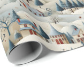 besneeuwd kerstdorp cadeaupapier (Rol Hoek)