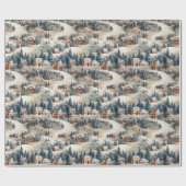 besneeuwd kerstdorp cadeaupapier (Vlak)