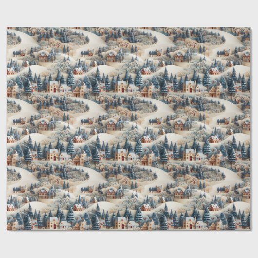 besneeuwd kerstdorp cadeaupapier (Vlak)