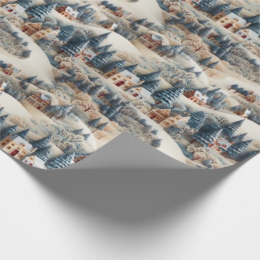 besneeuwd kerstdorp cadeaupapier (Hoek)