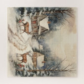  besneeuwd kerstlandschap met herten legpuzzel (Horizontaal)