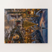 Besneeuwd Kerstmisdorp bij schemering Legpuzzel (Horizontaal)