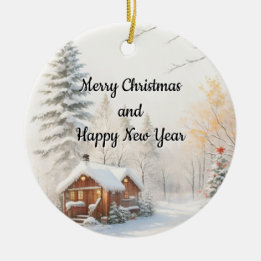 Besneeuwd Kerstscène Keramisch Ornament
