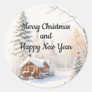 Besneeuwd Kerstscène Ronde Sticker