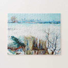 Besneeuwd landschap met Arles op de achtergrond Legpuzzel