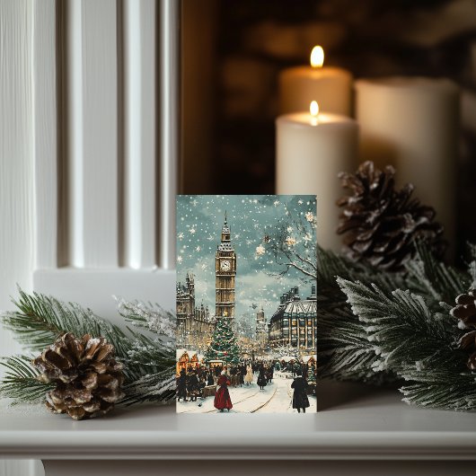 Besneeuwd Londens kersttafereel Kaart