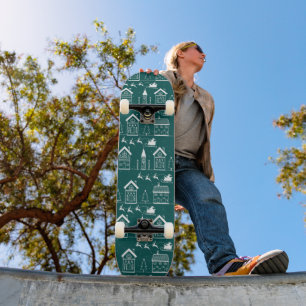 Besneeuwd Noordse Kerstmisdorp Persoonlijk Skateboard