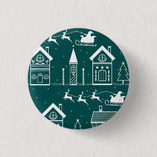 Besneeuwd Noordse Kerstmisdorp Ronde Button 3,2 Cm