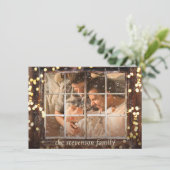 Besneeuwd raam | Gouden Bokeh-lichten met houten f Feestdagenkaart (Staand voorkant)