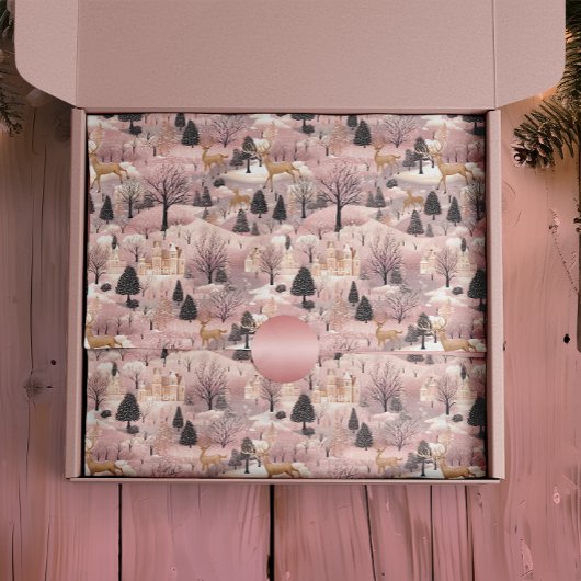 Besneeuwd Roze Hertenbos Tissuepapier