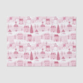 Besneeuwd Roze Kerst Dorp  Tissuepapier (Voorkant)
