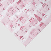 Besneeuwd Roze Kerst Dorp  Tissuepapier (Detail)