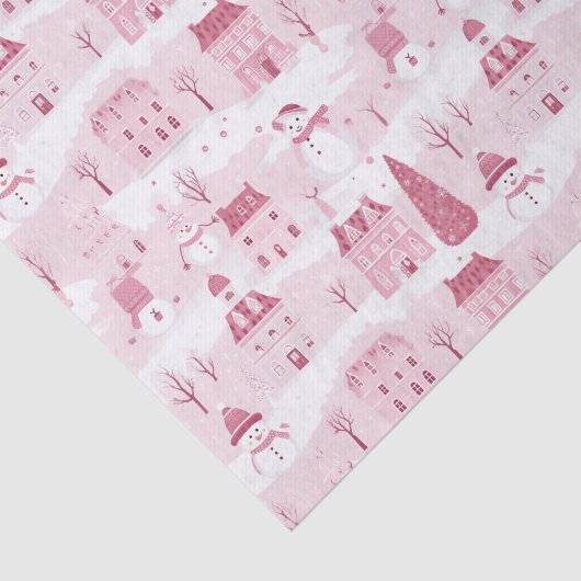 Besneeuwd Roze Kerst Dorp  Tissuepapier (Detail)