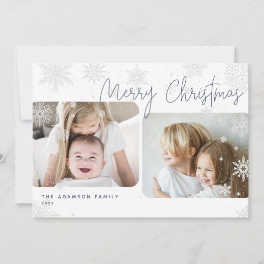 Besneeuwd Schrift | 2 Foto Prettig Kerstfeest Vaka Feestdagenkaart (Voorkant)