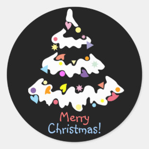 besneeuwd versierde kerstboom ronde sticker