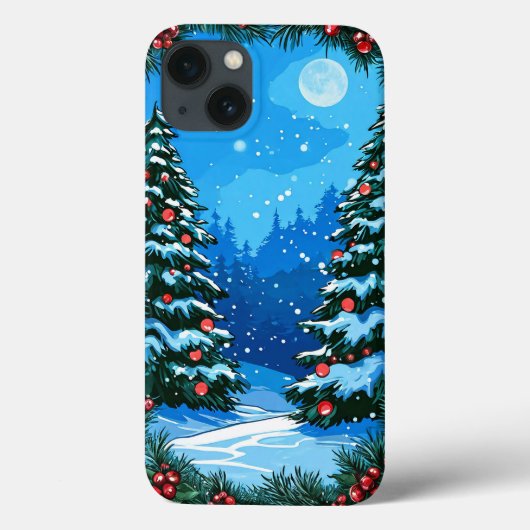Besneeuwd winterbos met versierde kerstbomen Case-Mate iPhone case (Achterkant)