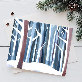 Besneeuwd Winterbos | Moderne Eenvoudige Aquarel Feestdagenkaart