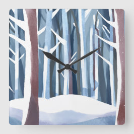 Besneeuwd Winterbos | Moderne Eenvoudige Aquarel Vierkante Klok