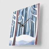 besneeuwd winterbos | Moderne eenvoudige Waterverf Vierkante Klok (Hoek)