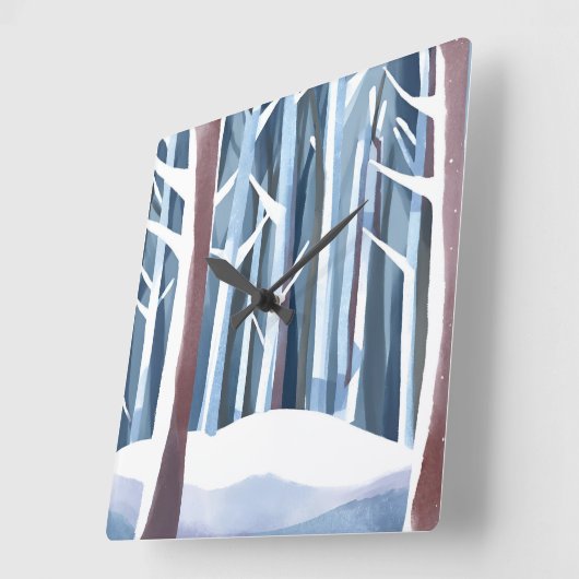 besneeuwd winterbos | Moderne eenvoudige Waterverf Vierkante Klok (Hoek)