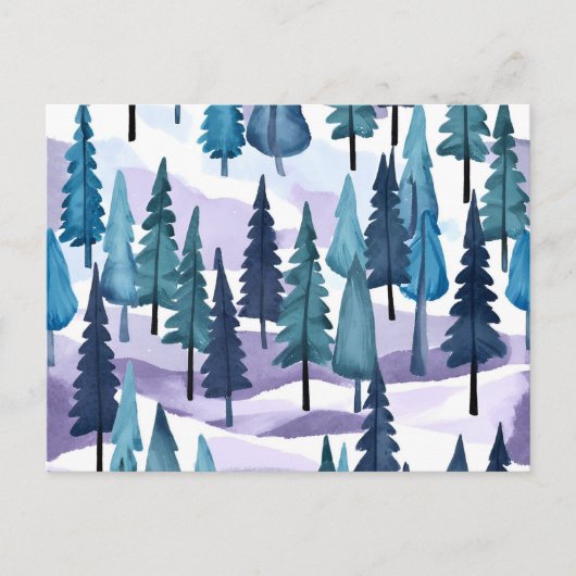 besneeuwd winterbos | Paarse kerst Waterverf Feestdagenkaart (Voorkant)