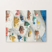 Besneeuwd winterdorp kunst legpuzzel (Horizontaal)