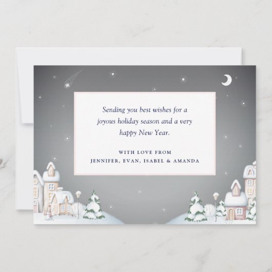 Besneeuwd winterdorp Prettig feest Feestdagenkaart (Achterkant)